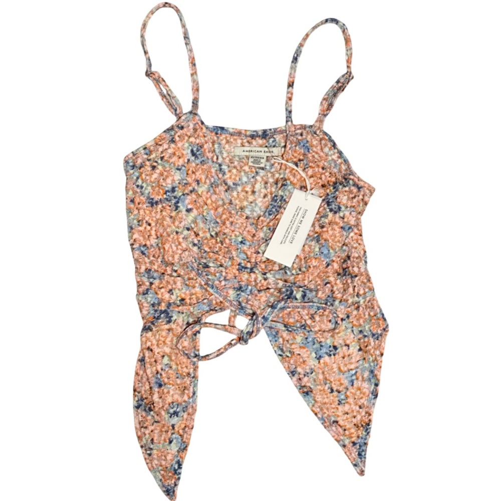 American Eagle Smocked Tie Front Crop Tank NWT XS Boho Floral